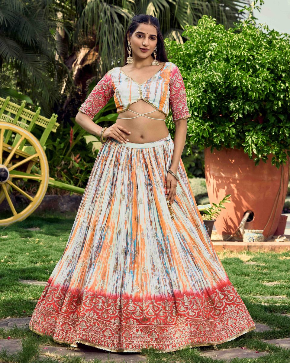 PINK SEQUINS ZARI EMBROIDERY WORD WITH DIGITAL PRINT LEHENGA CHOLI