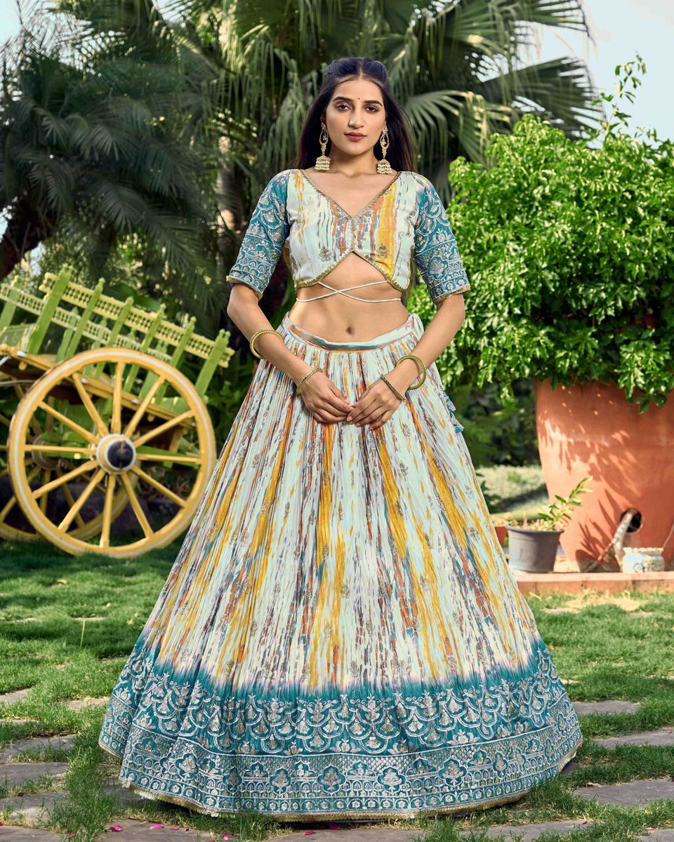 RAMA SEQUINS ZARI EMBROIDERY WORD WITH DIGITAL PRINT LEHENGA CHOLI