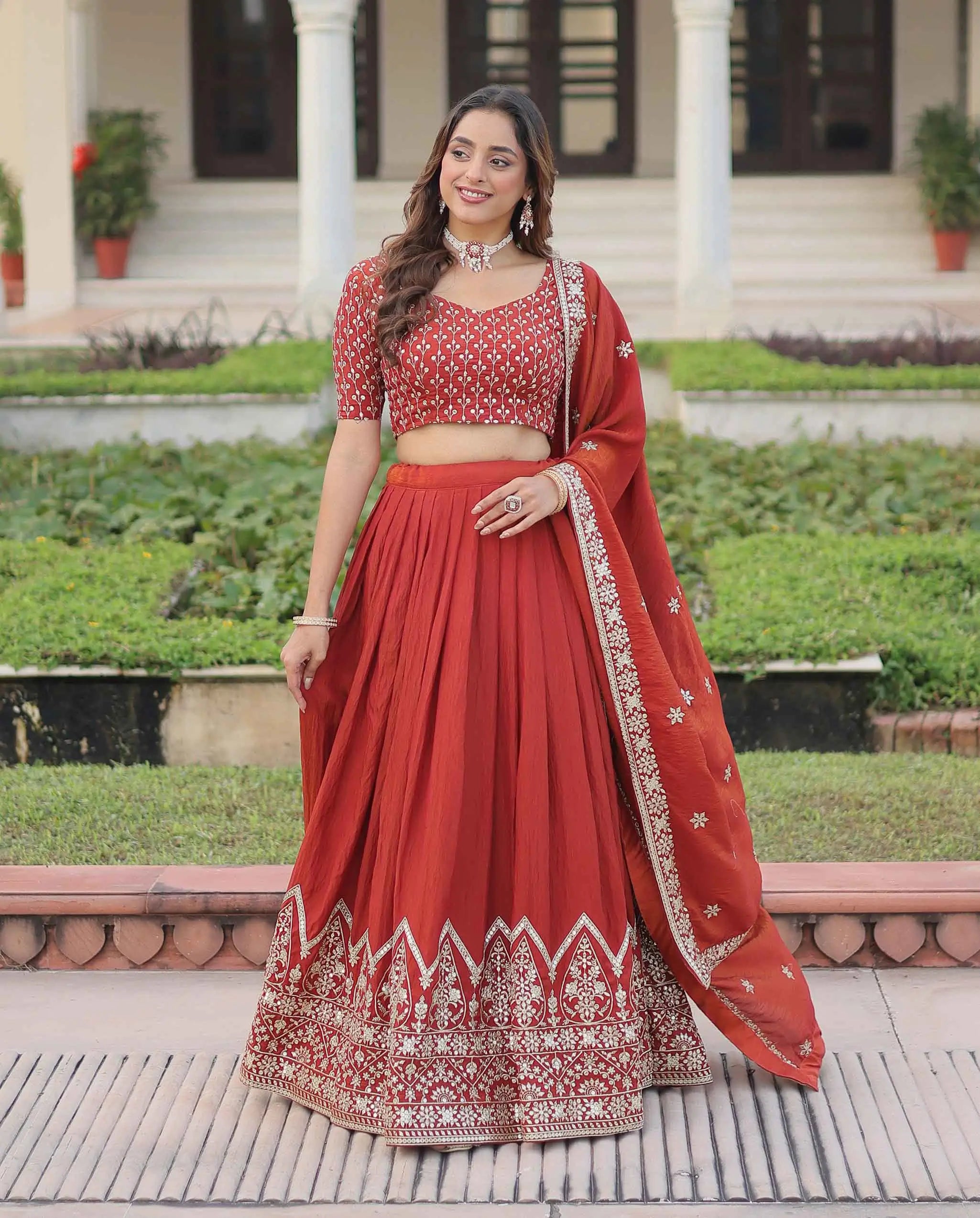 Red Sequins Embroidery Work Lehenga Choli