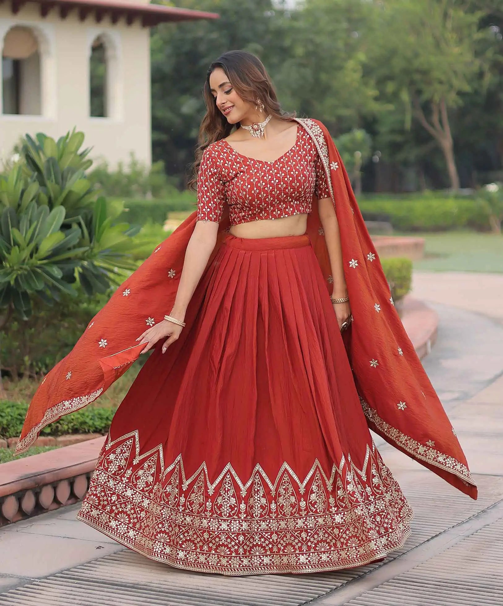 Red Sequins Embroidery Work Lehenga Choli