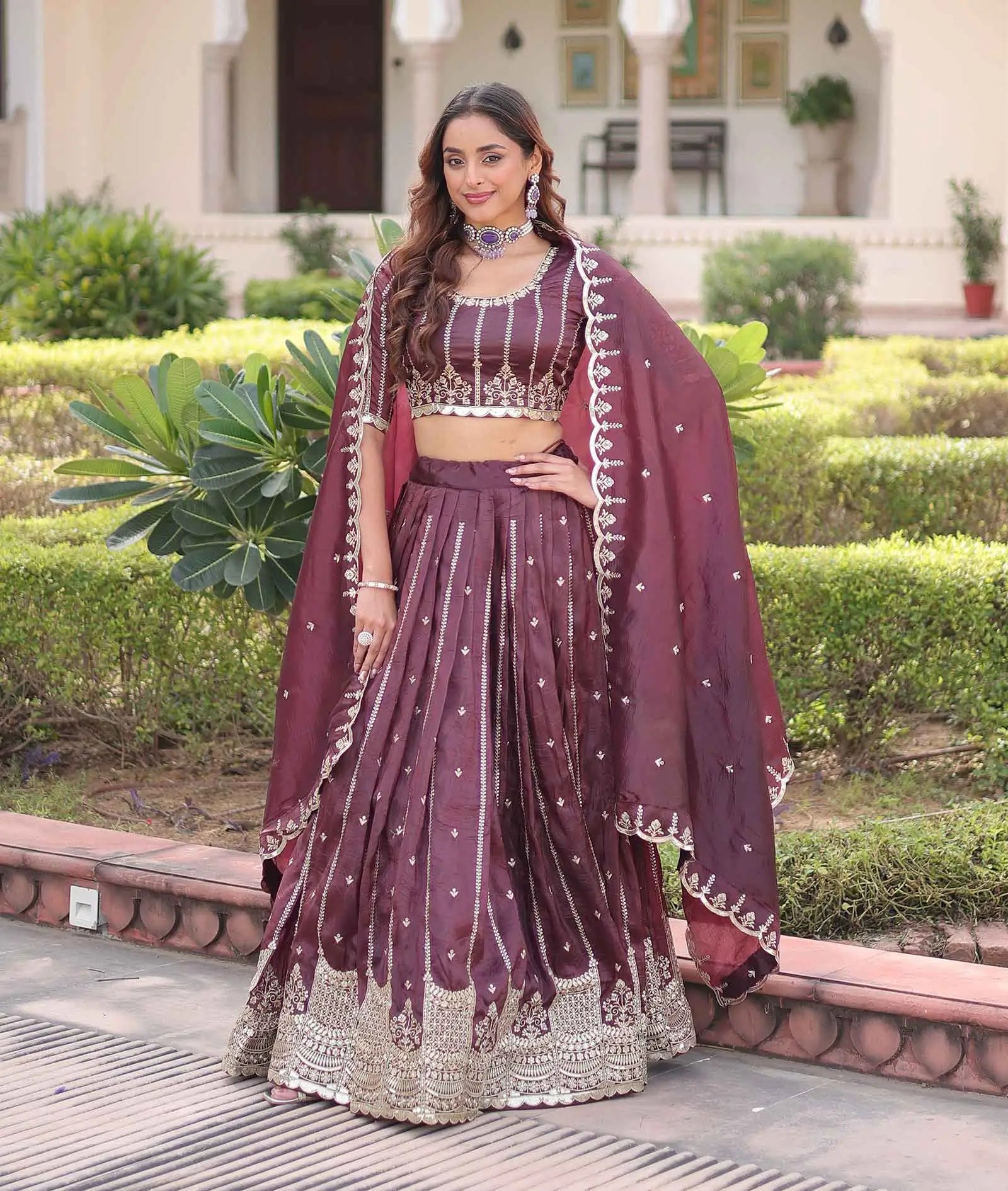 Brown Lehenga Choli With Embroidery Work