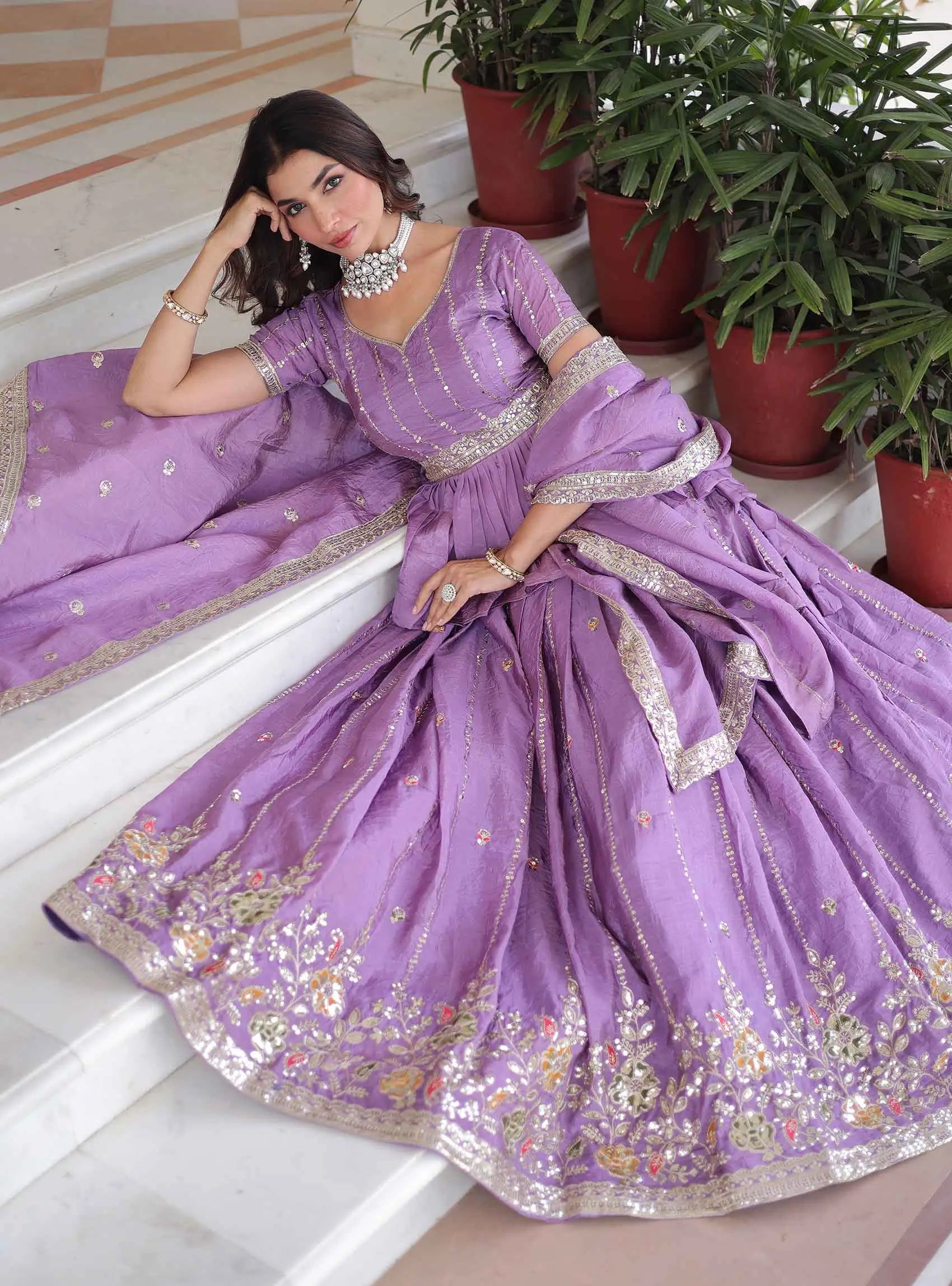 Lavender Sequins Embroidery Lehenga Choli