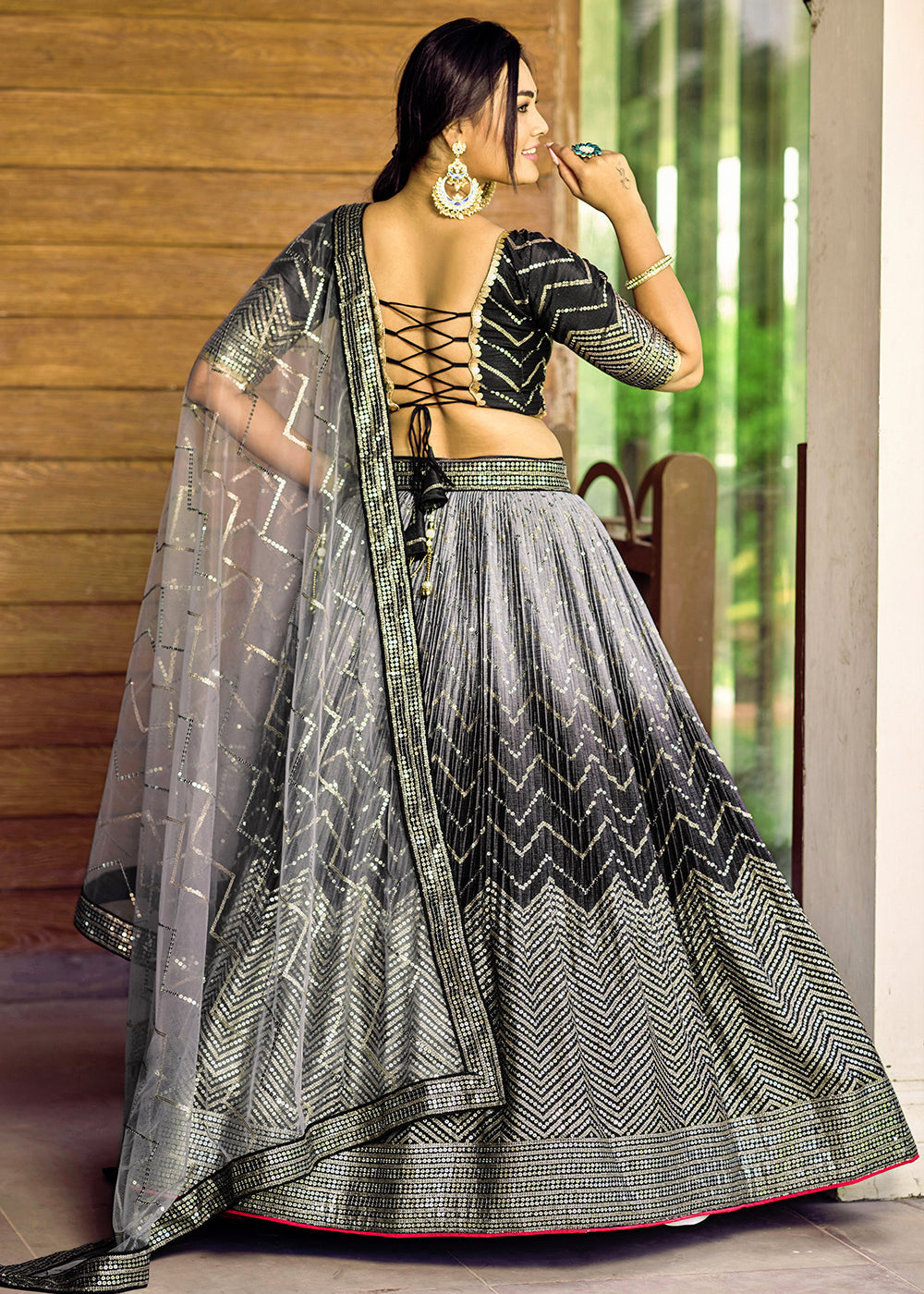 Shades Of Black Soft Net Lehenga Choli with Sequins & Thread Embroidery work | Ready To Wear - qivii