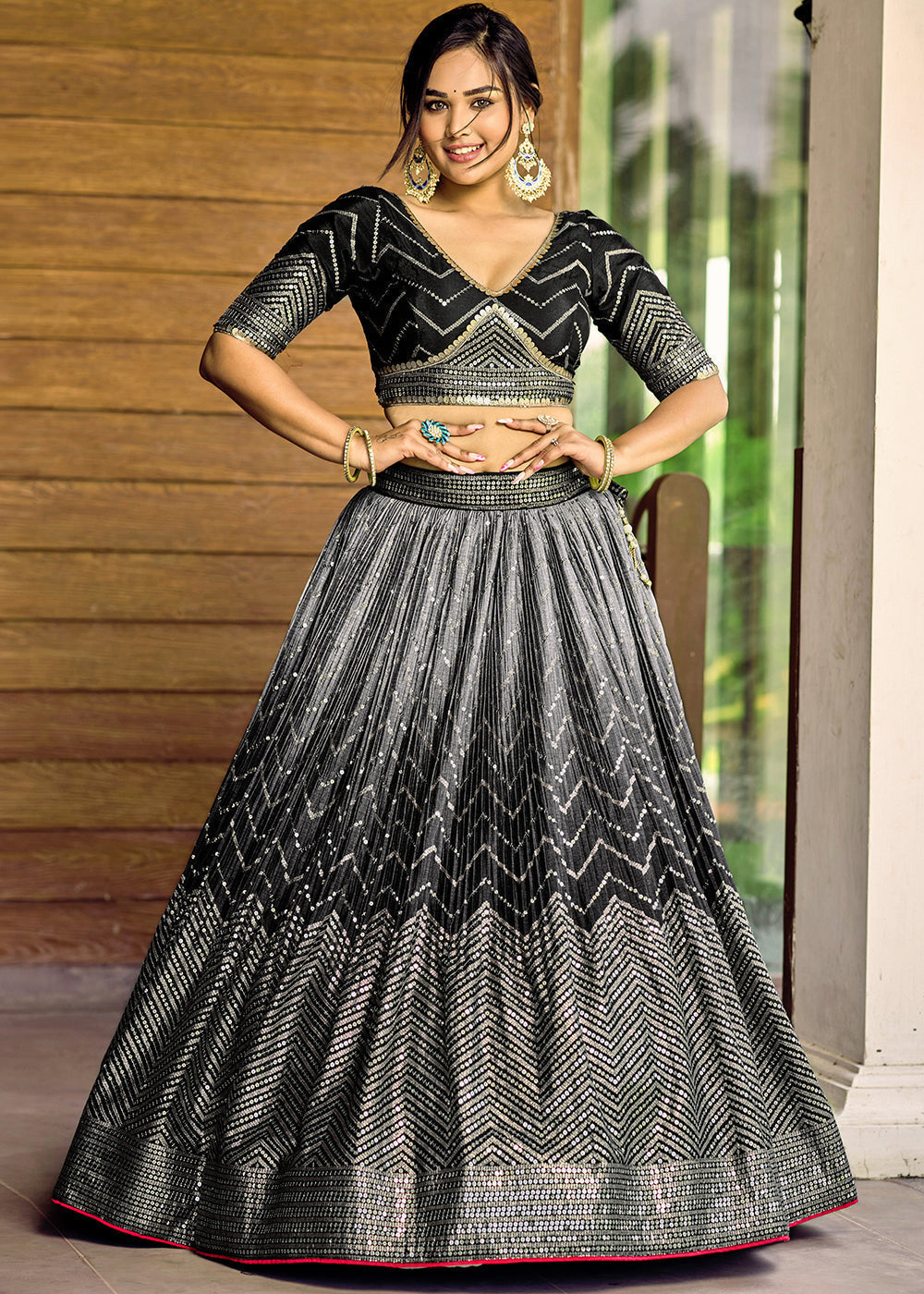 Shades Of Black Soft Net Lehenga Choli with Sequins & Thread Embroidery work | Ready To Wear - qivii