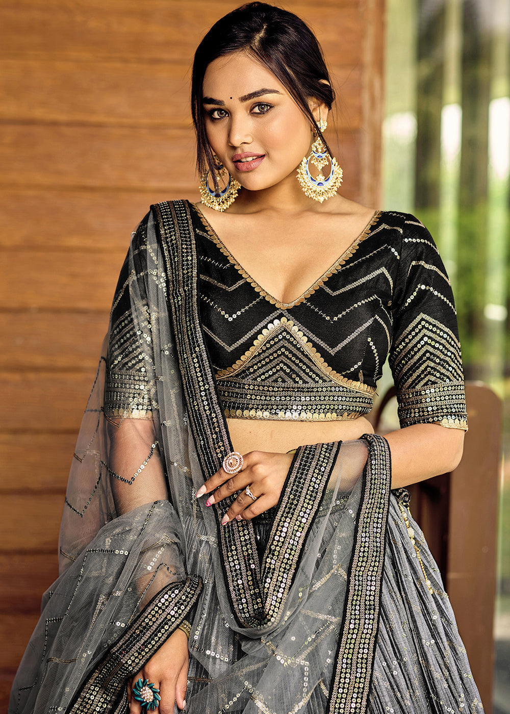 Shades Of Black Soft Net Lehenga Choli with Sequins & Thread Embroidery work | Ready To Wear - qivii