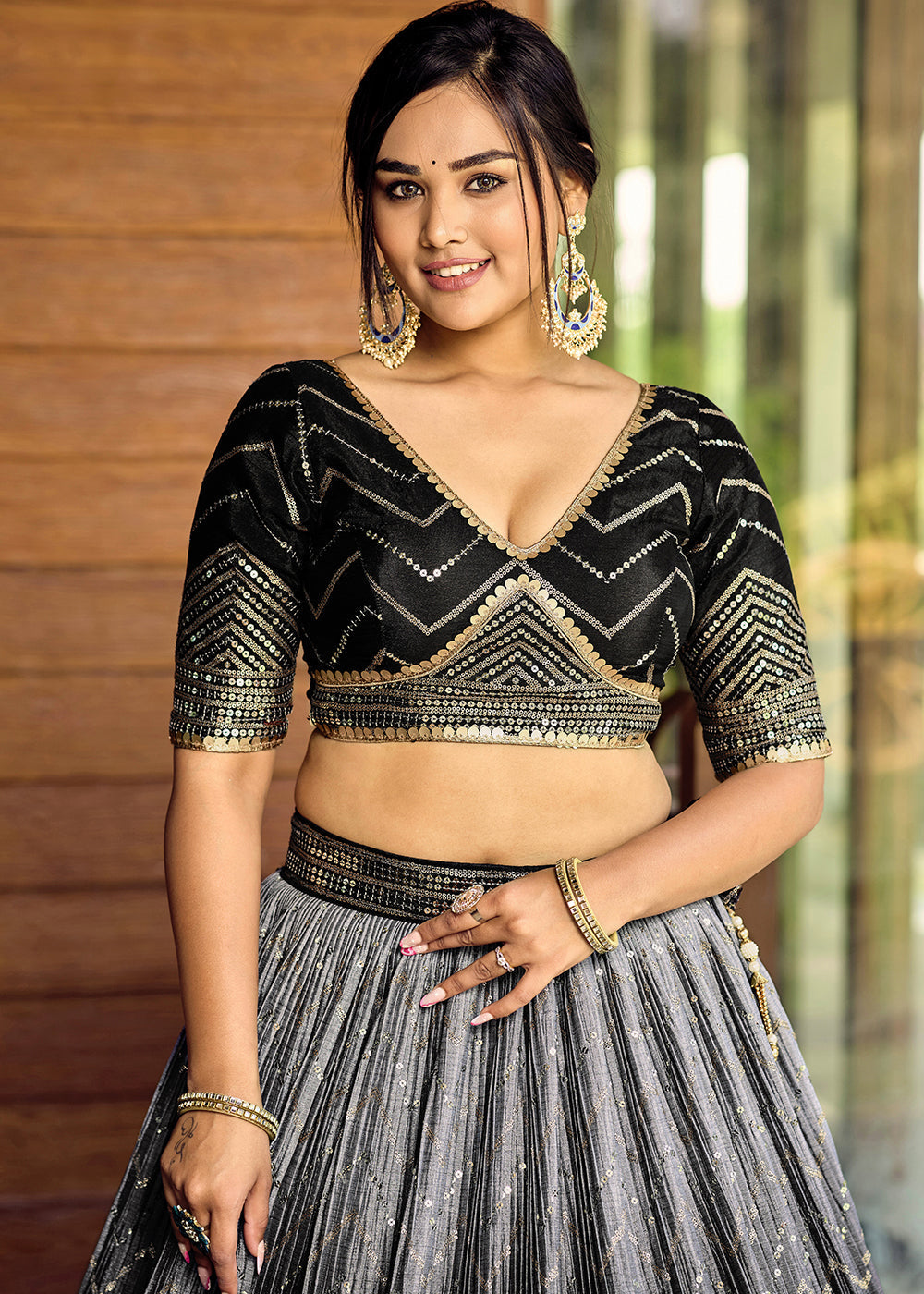 Shades Of Black Soft Net Lehenga Choli with Sequins & Thread Embroidery work | Ready To Wear - qivii