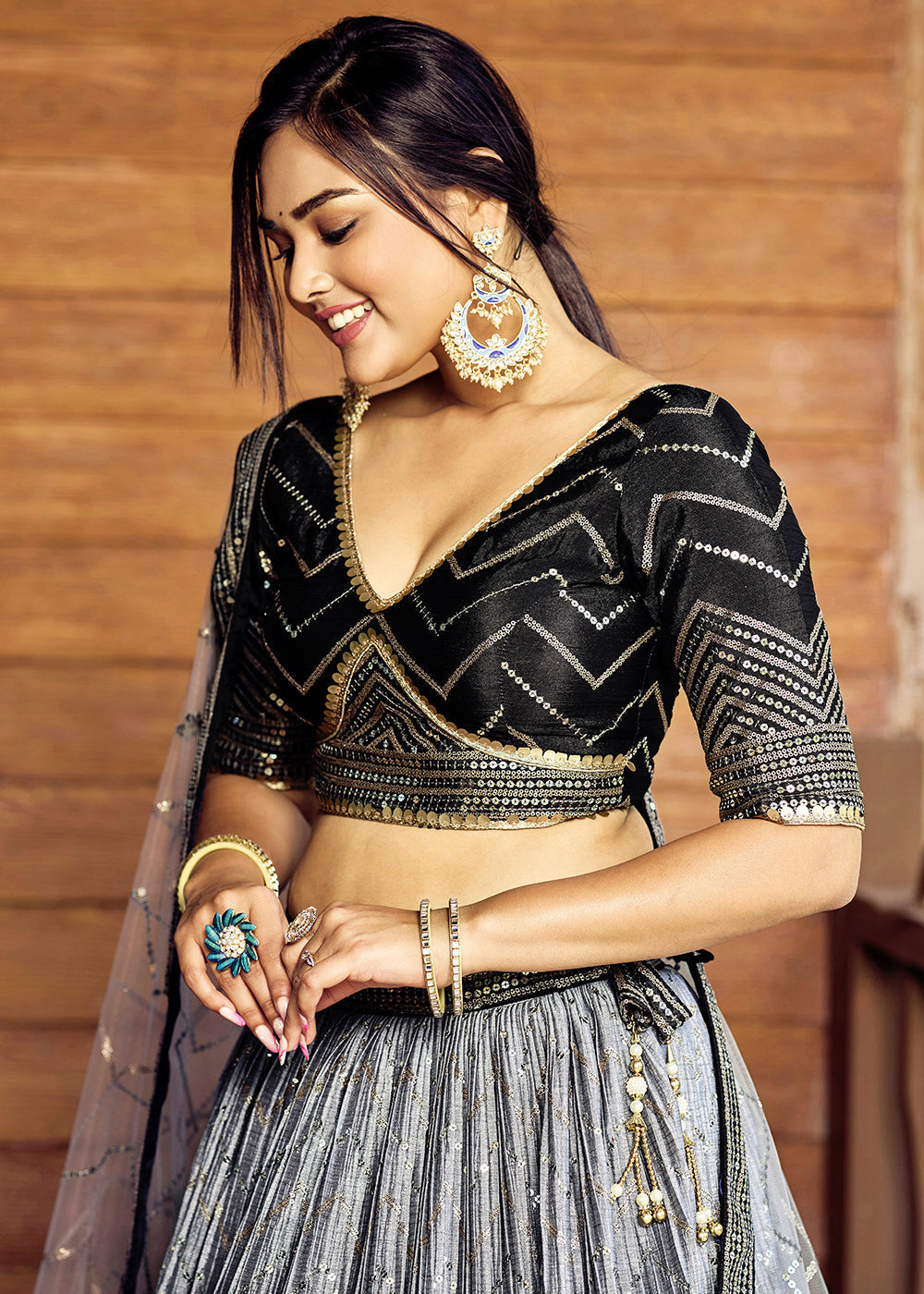 Shades Of Black Soft Net Lehenga Choli with Sequins & Thread Embroidery work | Ready To Wear - qivii
