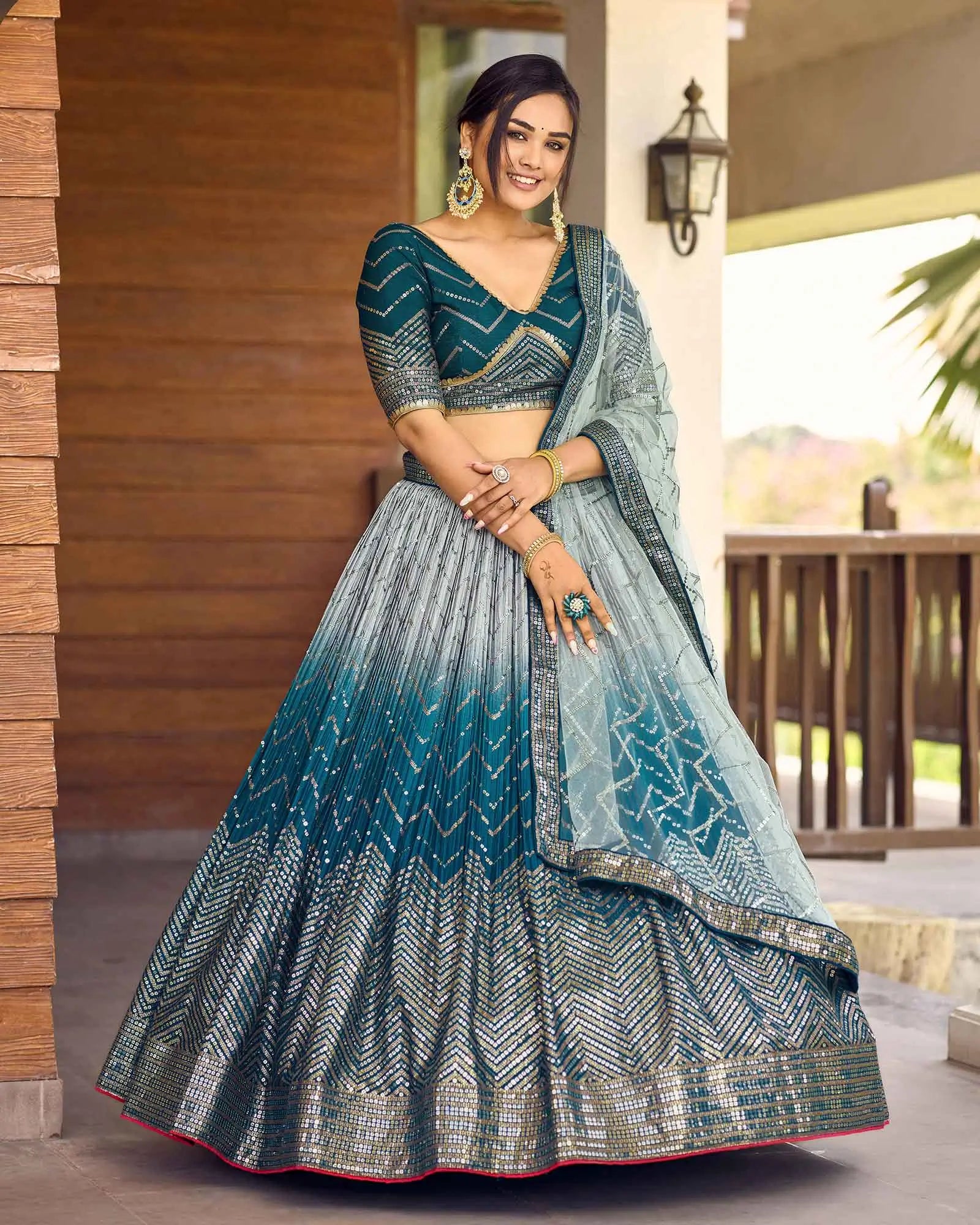Light Blue Grey Lehenga Choli With Thread And Sequins Embroidery Work | Ready To Wear - qivii
