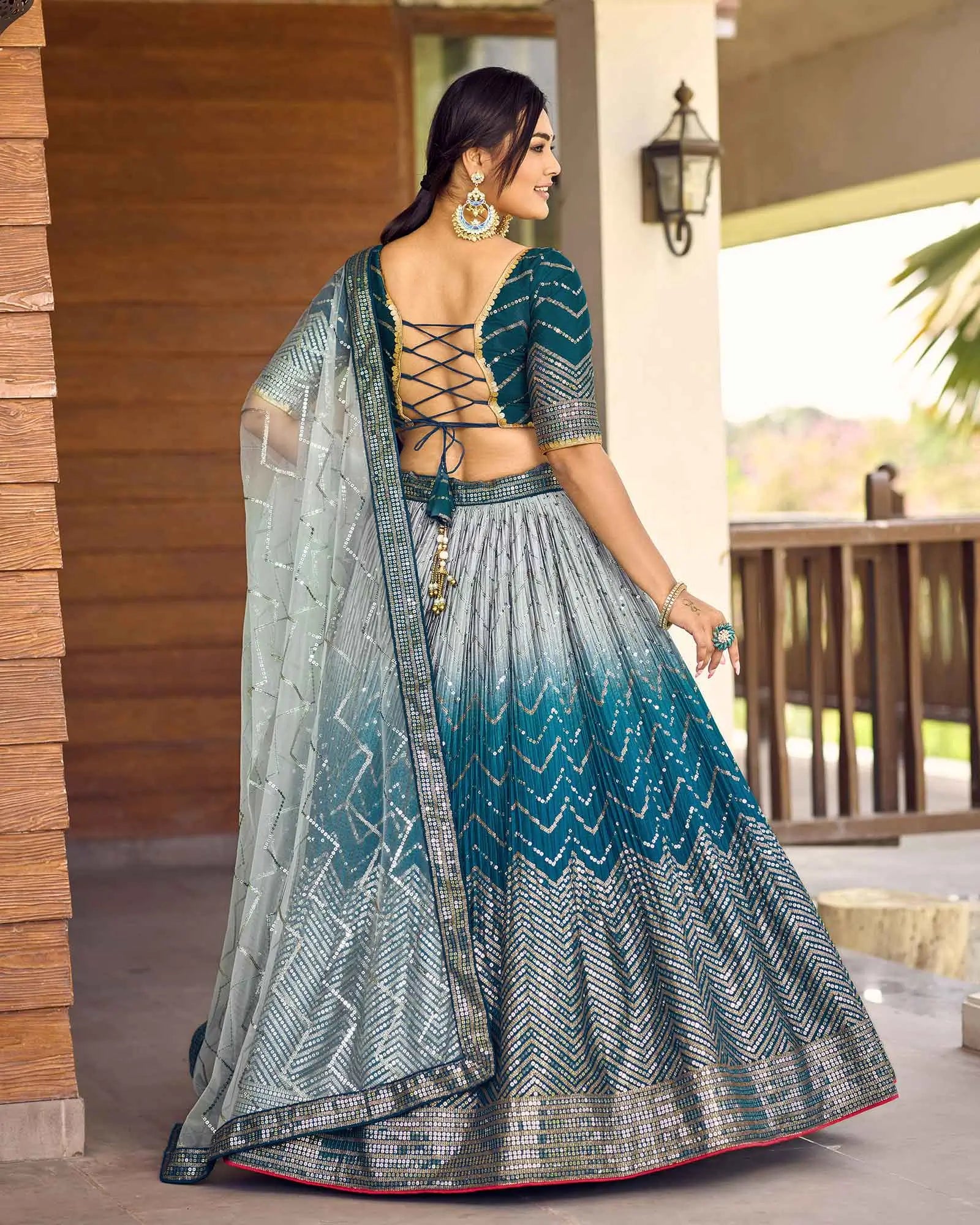 Light Blue Grey Lehenga Choli With Thread And Sequins Embroidery Work | Ready To Wear - qivii