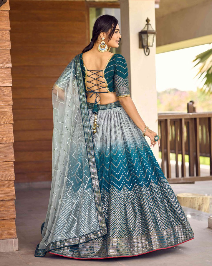 BLUE SEQUINS THREAD EMBROIDERY WORK LEHENGA CHOLI