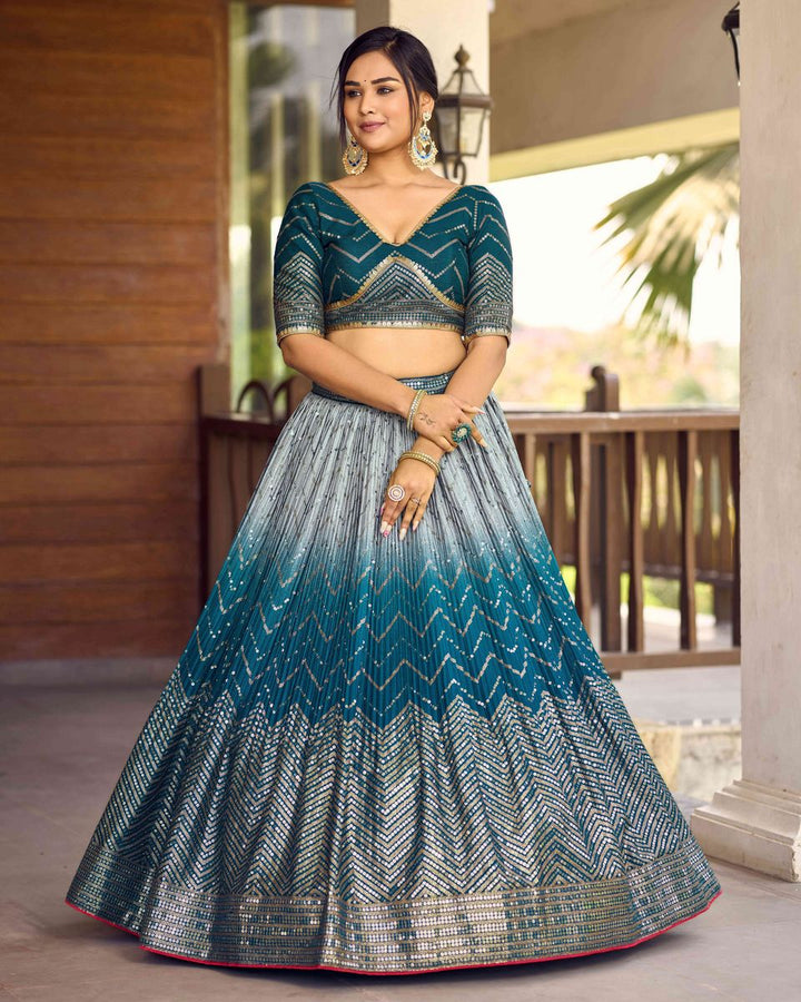 BLUE SEQUINS THREAD EMBROIDERY WORK LEHENGA CHOLI