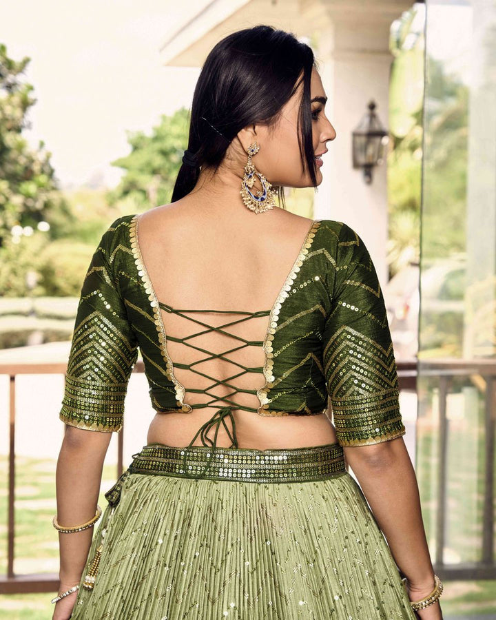 Gorgeous green lehenga choli featuring intricate sequins embroidery