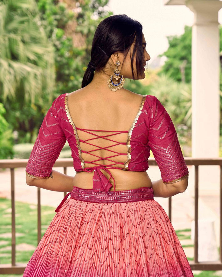 PINK SEQUINS THREAD EMBROIDERY WORK LEHENGA CHOLI