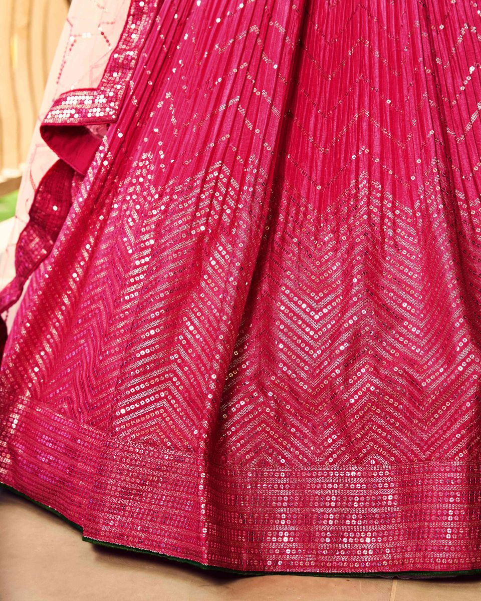 PINK SEQUINS THREAD EMBROIDERY WORK LEHENGA CHOLI