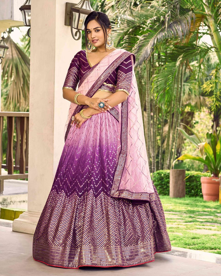 PURPLE SEQUINS THREAD EMBROIDERY WORK LEHENGA CHOLI