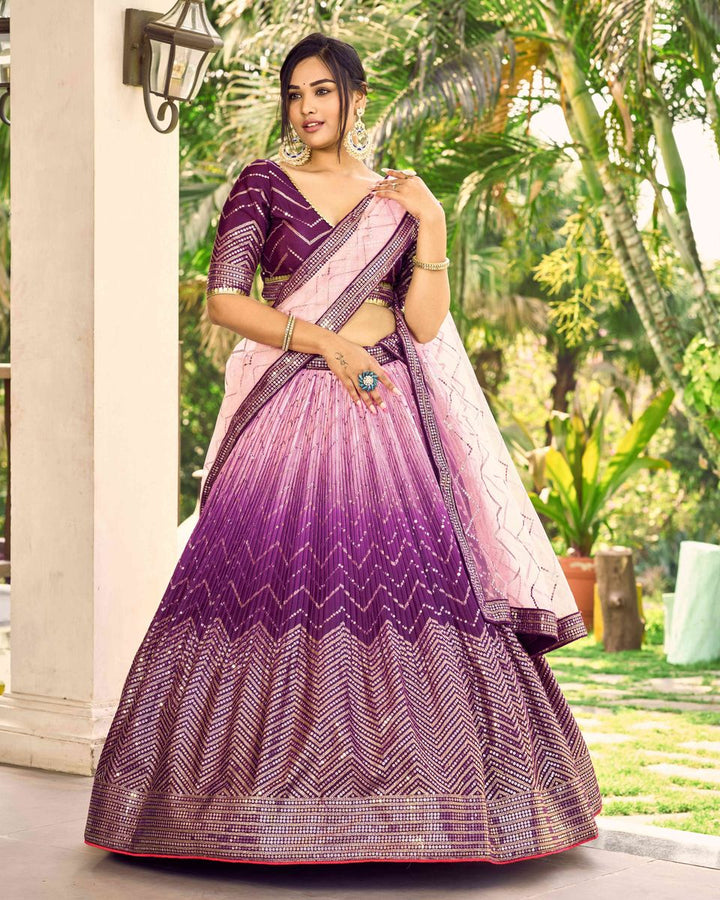 PURPLE SEQUINS THREAD EMBROIDERY WORK LEHENGA CHOLI