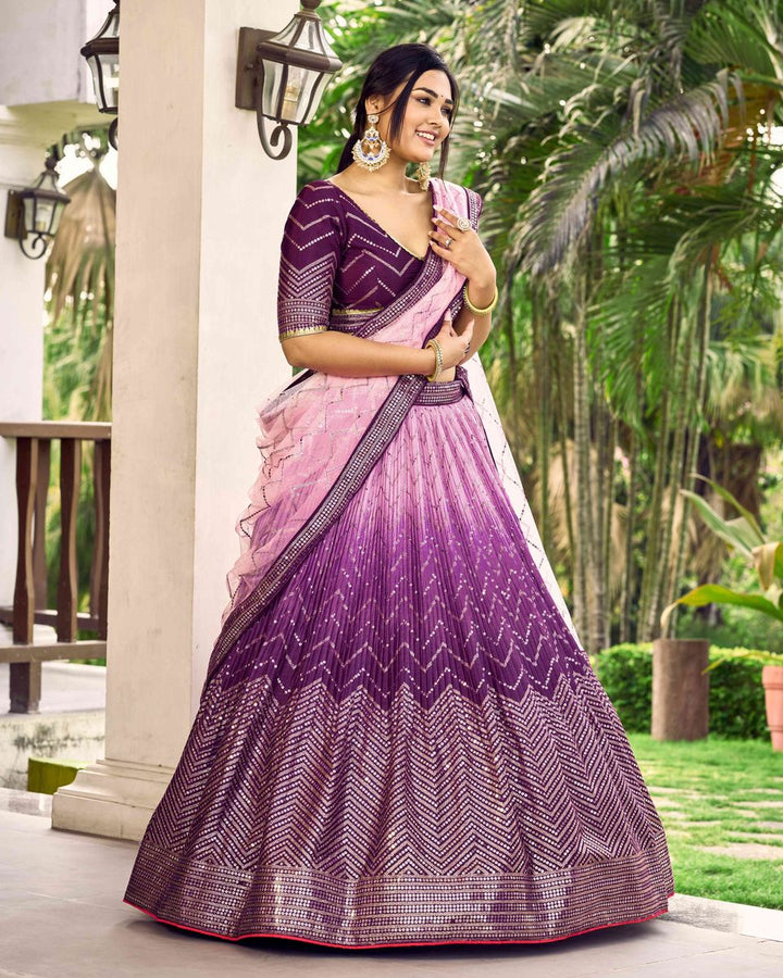 PURPLE SEQUINS THREAD EMBROIDERY WORK LEHENGA CHOLI