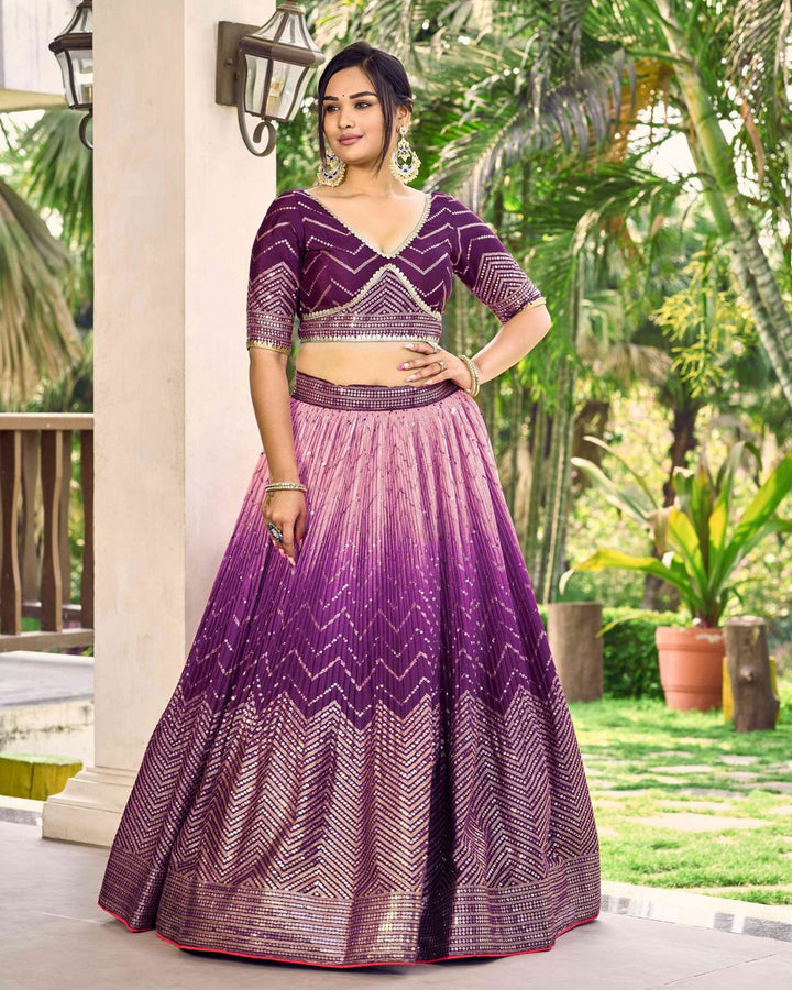 PURPLE SEQUINS THREAD EMBROIDERY WORK LEHENGA CHOLI