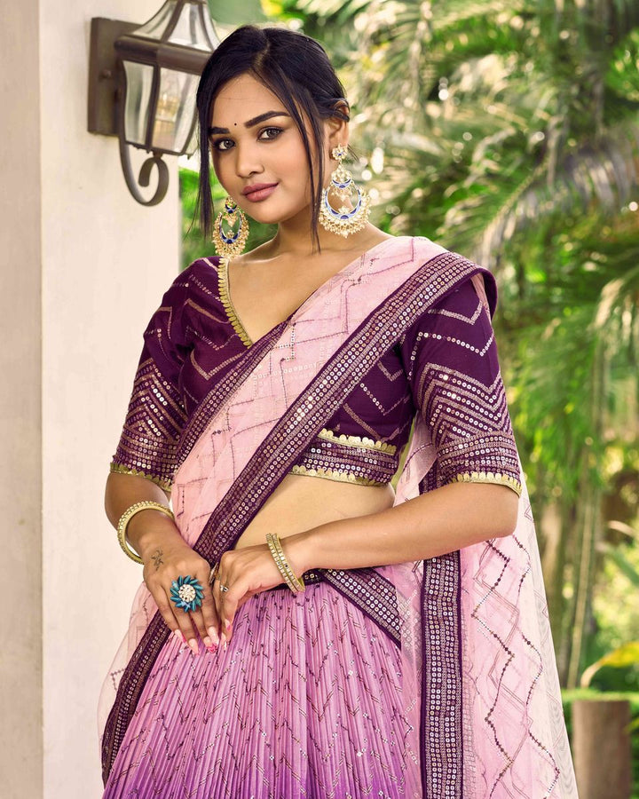 PURPLE SEQUINS THREAD EMBROIDERY WORK LEHENGA CHOLI