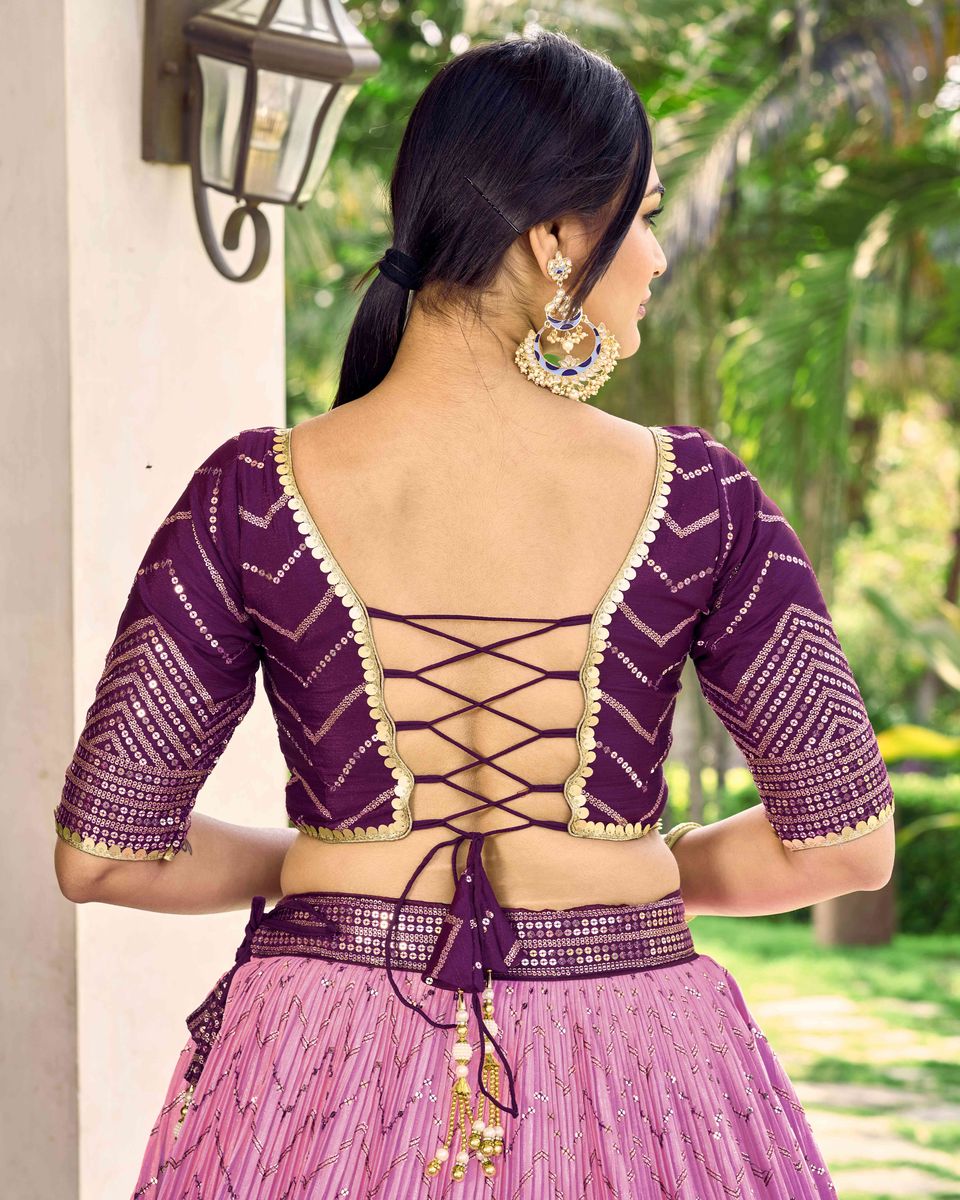 PURPLE SEQUINS THREAD EMBROIDERY WORK LEHENGA CHOLI