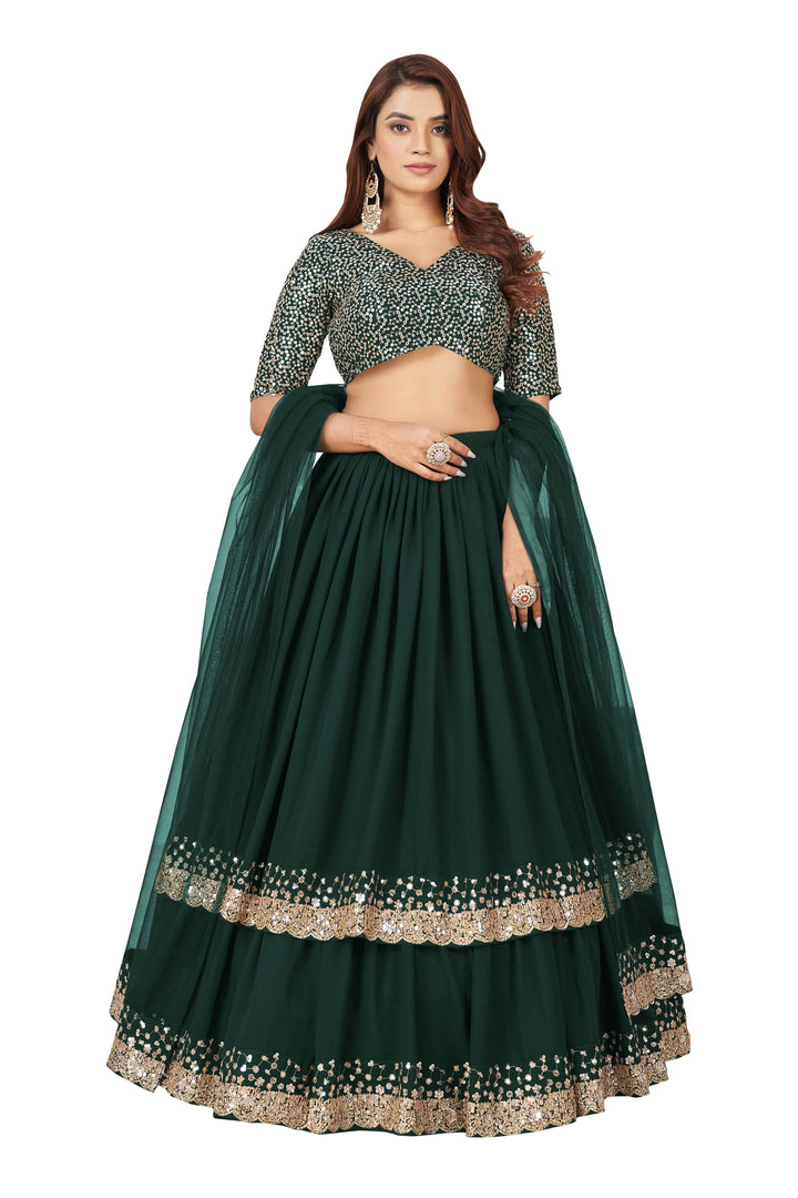 Dazzling Green Sequins Georgette Wedding Wear Lehenga Choli