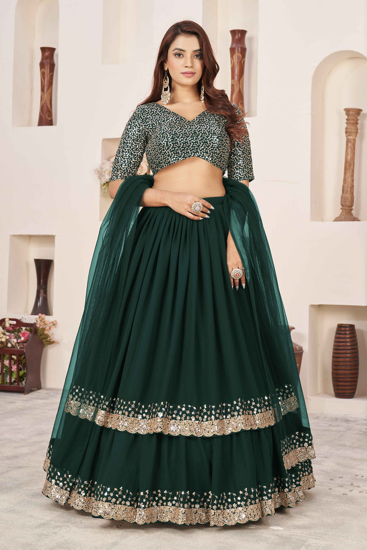 Dazzling Green Sequins Georgette Wedding Wear Lehenga Choli