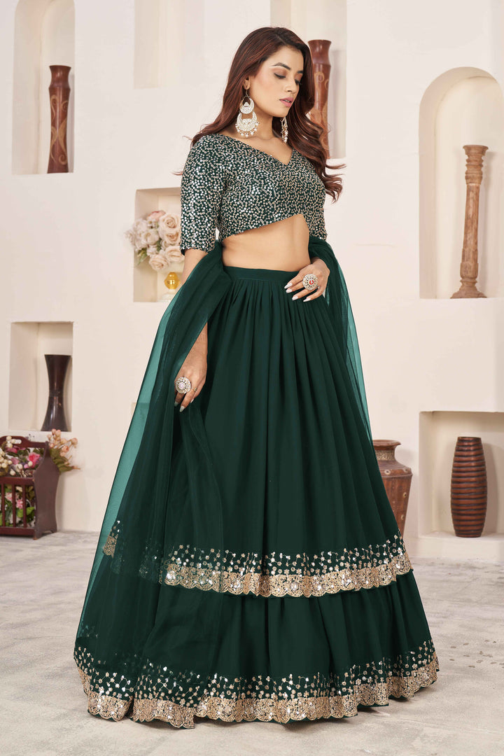 Dazzling Green Sequins Georgette Wedding Wear Lehenga Choli