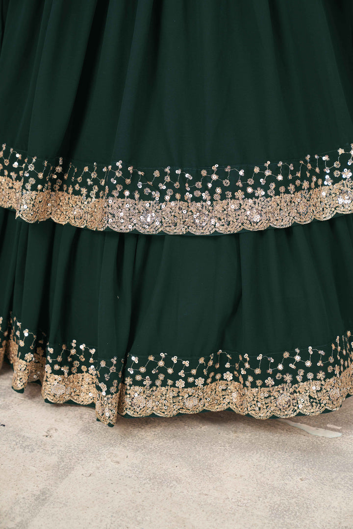 Dazzling Green Sequins Georgette Wedding Wear Lehenga Choli