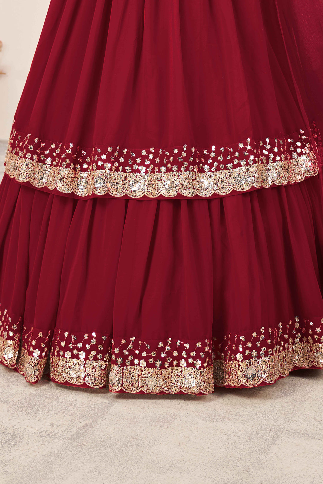 Dazzling Red Sequins Georgette Wedding Wear Lehenga Choli