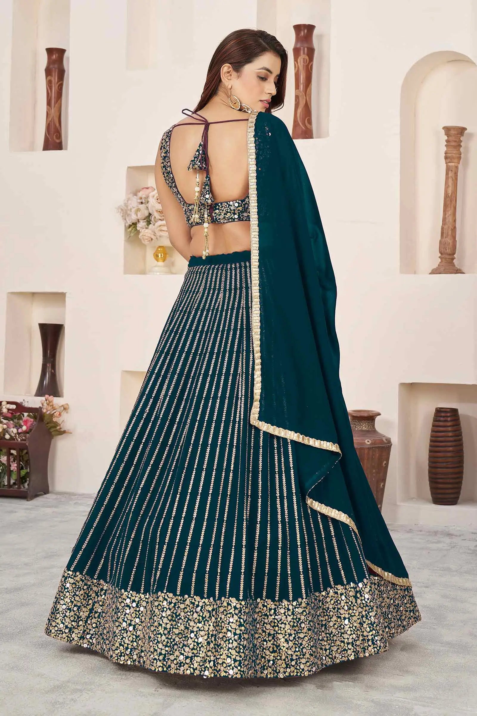 Green Vogue Georgette Sequins And Zari Embroidered Lehenga choli