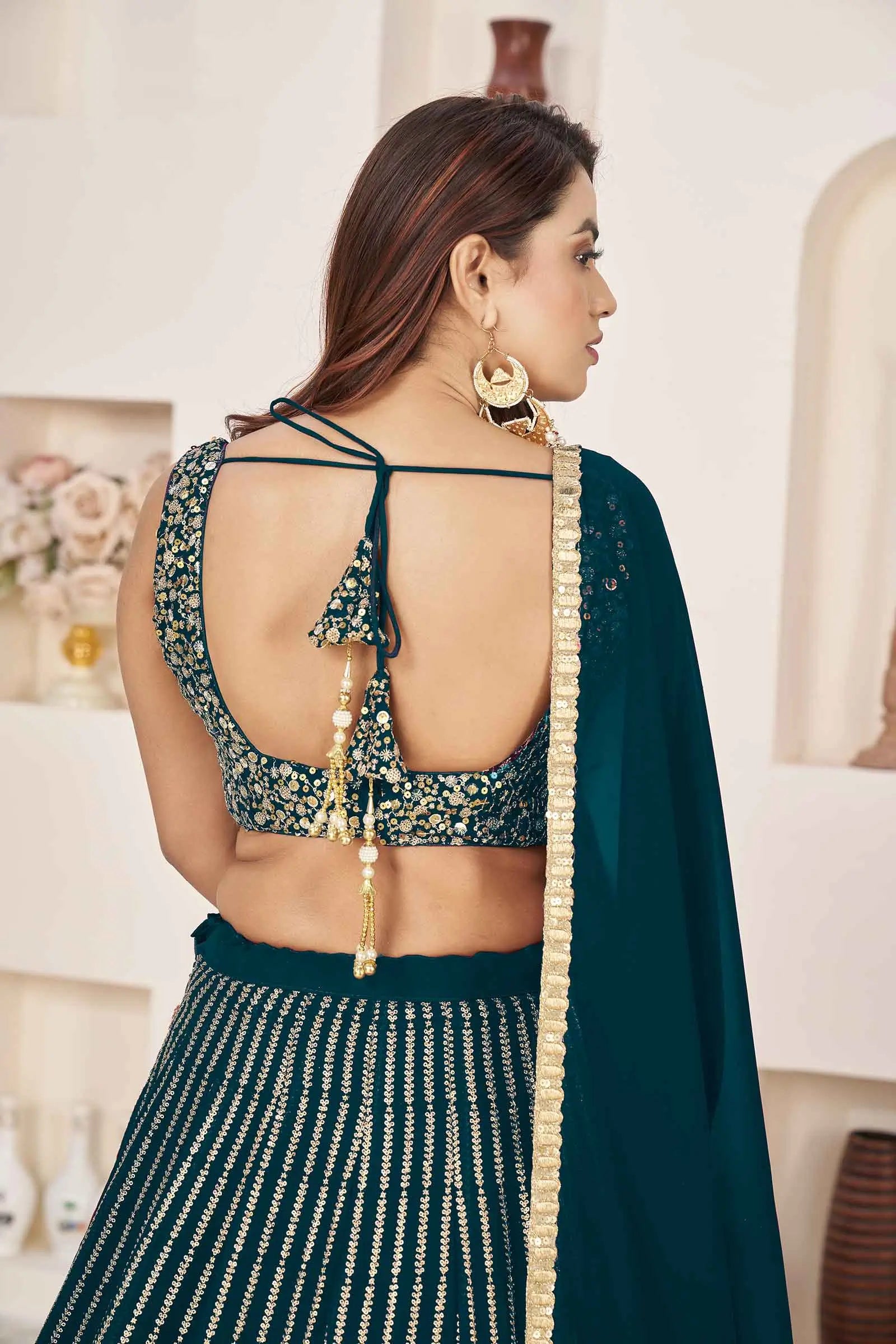 Green Vogue Georgette Sequins And Zari Embroidered Lehenga choli