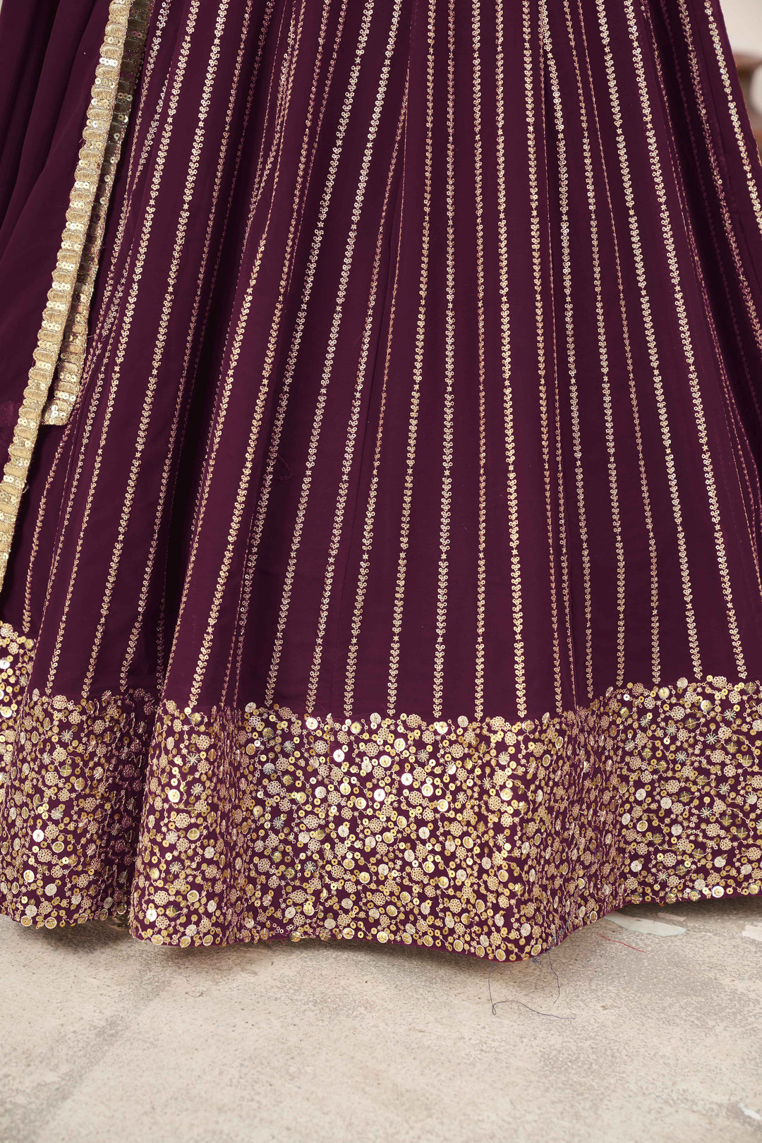 Dazzling Wine Sequins Georgette Wedding Wear Lehenga Choli