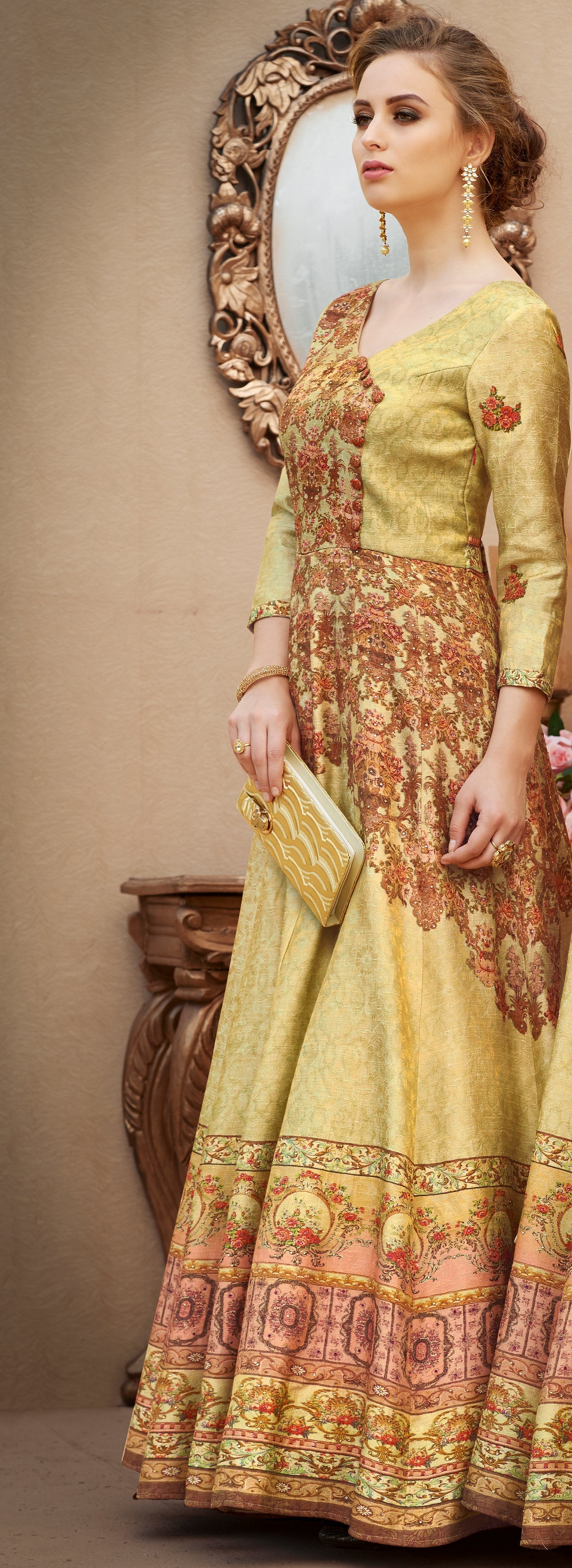 Timeless Charm: A Banarasi Jacquard Silk Gown - qivii