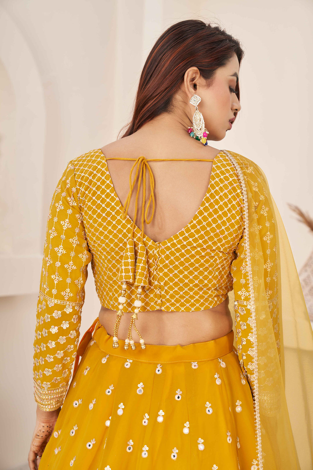 Dazzling Yellow  Sequins Georgette Wedding Wear Lehenga Choli