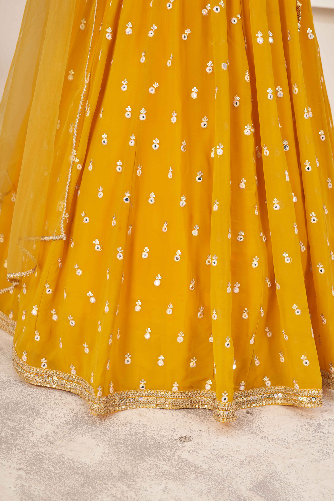 Dazzling Yellow  Sequins Georgette Wedding Wear Lehenga Choli