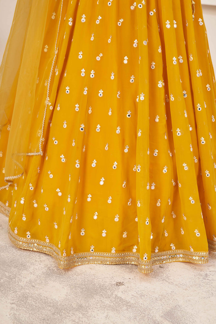 Dazzling Yellow  Sequins Georgette Wedding Wear Lehenga Choli