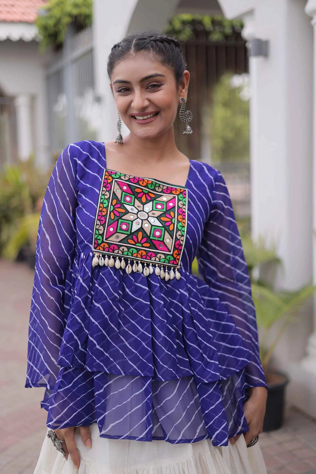 Blue Peplum Style Blouse And Lehenga