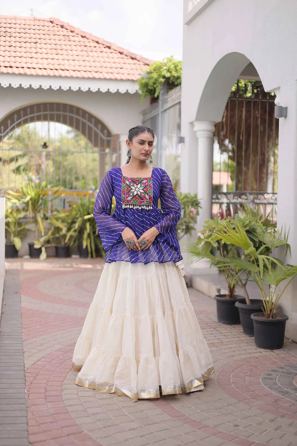 Blue Peplum Style Blouse And Lehenga