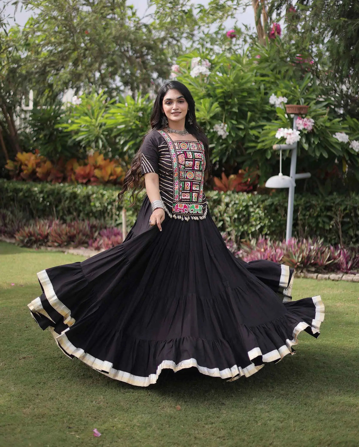 Black Gamthi Work Navaratri Lehenga Choli