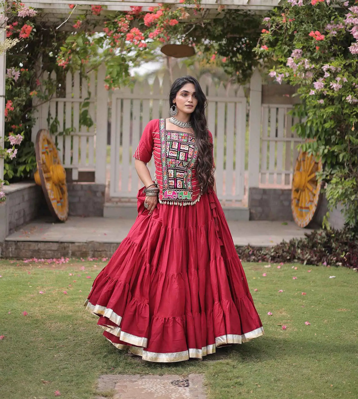 Maroon Gamthi Work Navaratri Lehenga Choli