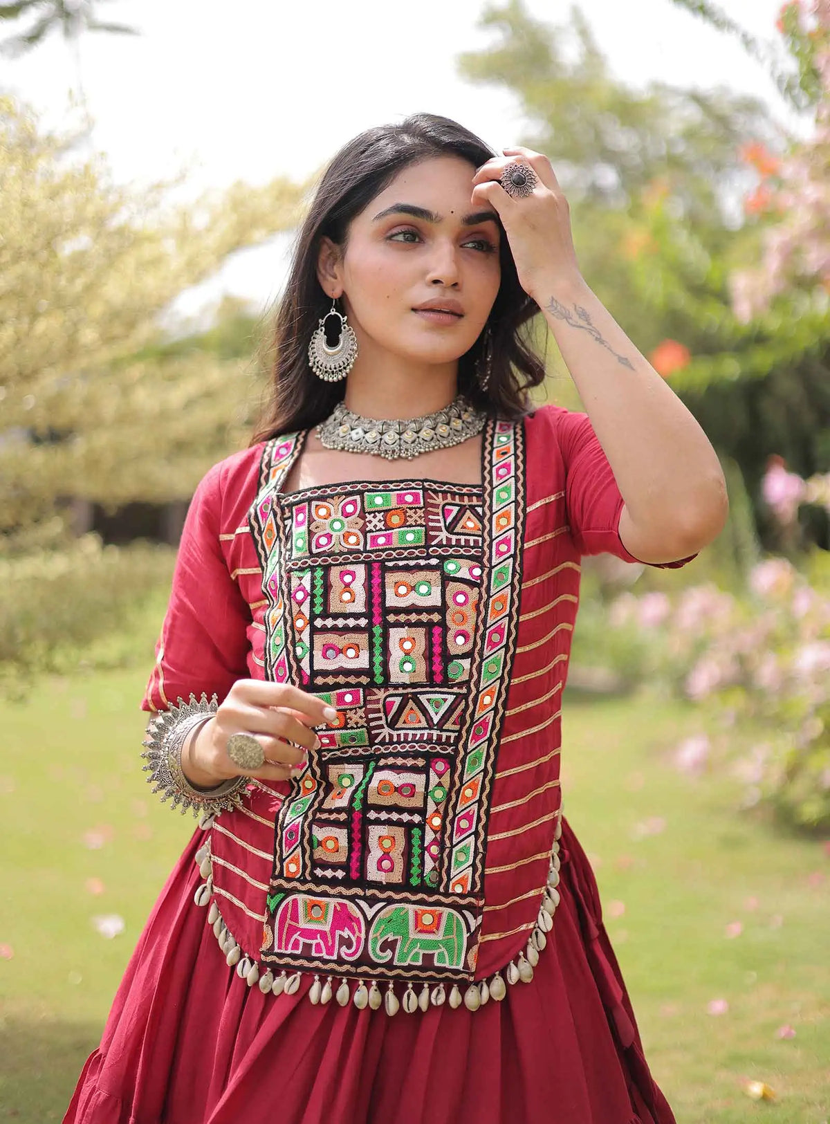 Maroon Gamthi Work Navaratri Lehenga Choli