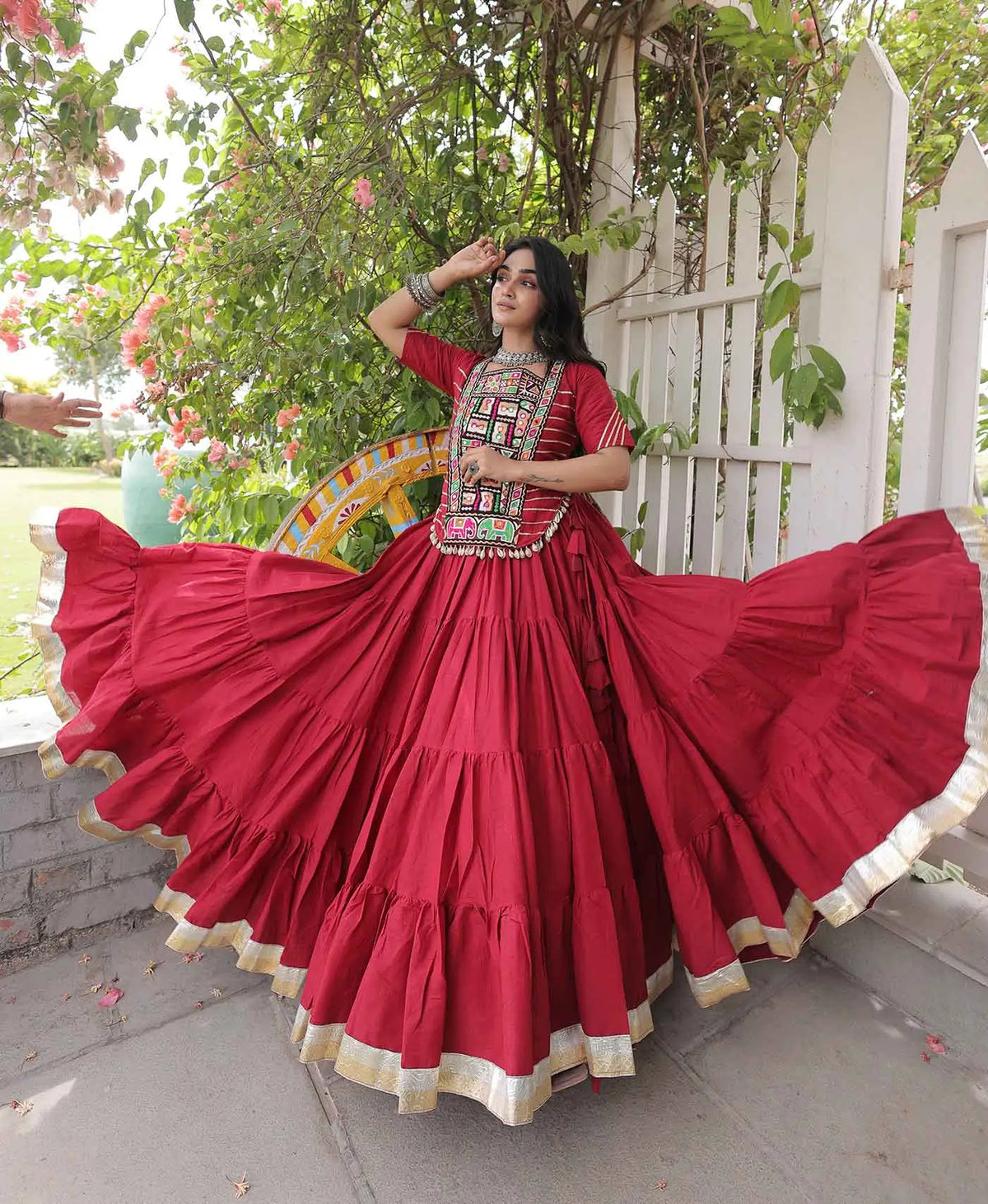 Maroon Gamthi Work Navaratri Lehenga Choli