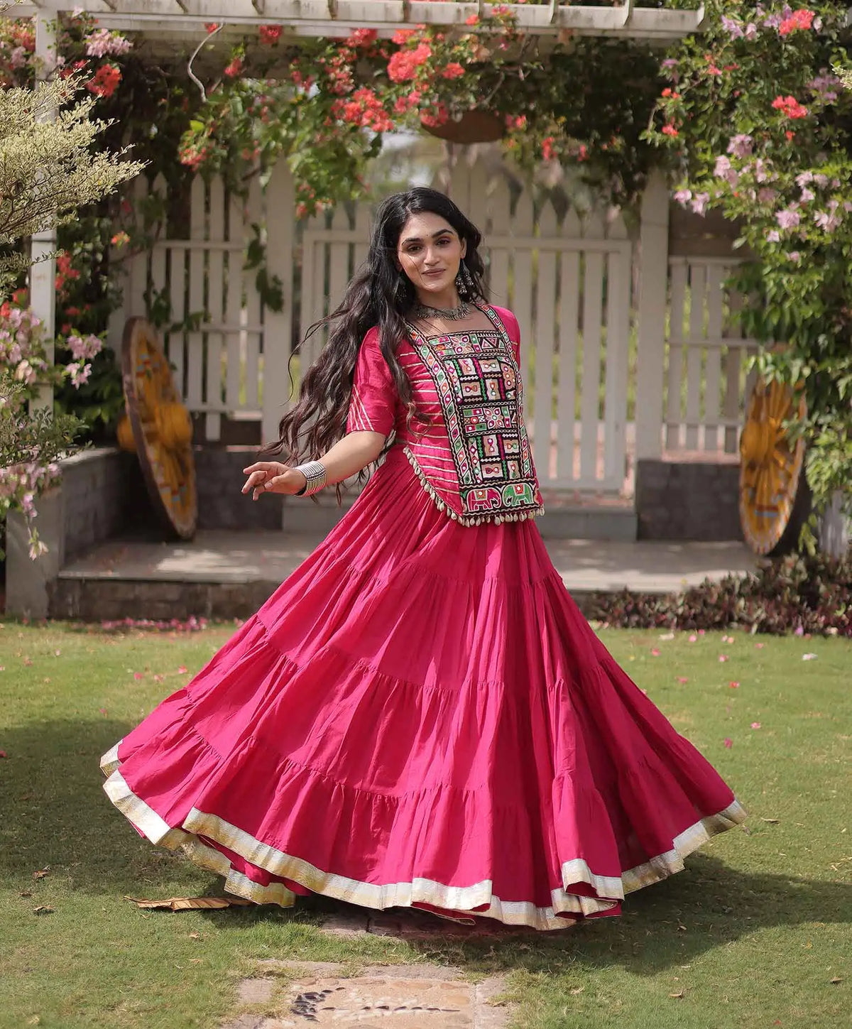 Pink Gamthi Work Navaratri Lehenga Choli