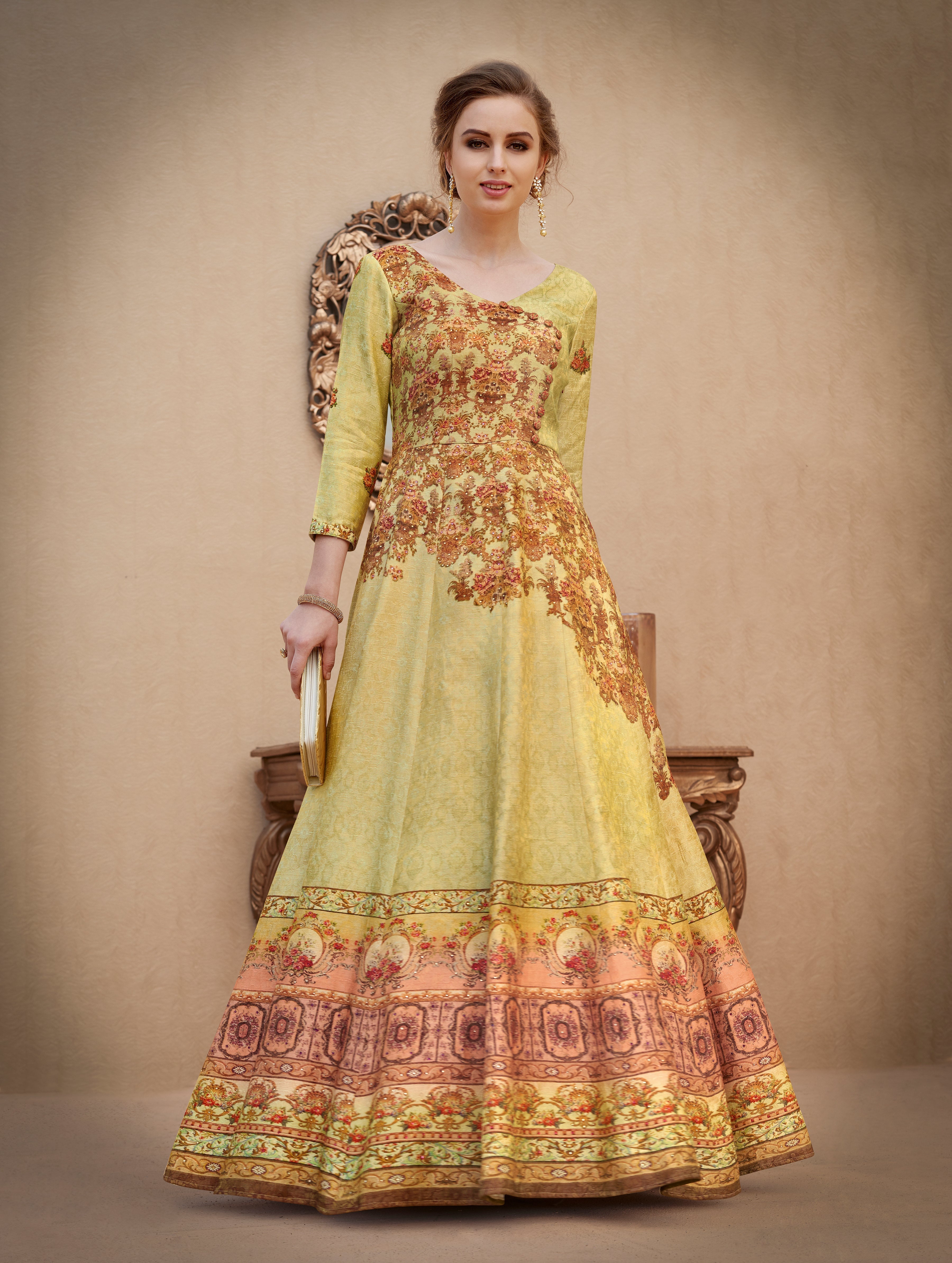 Timeless Charm: A Banarasi Jacquard Silk Gown - qivii