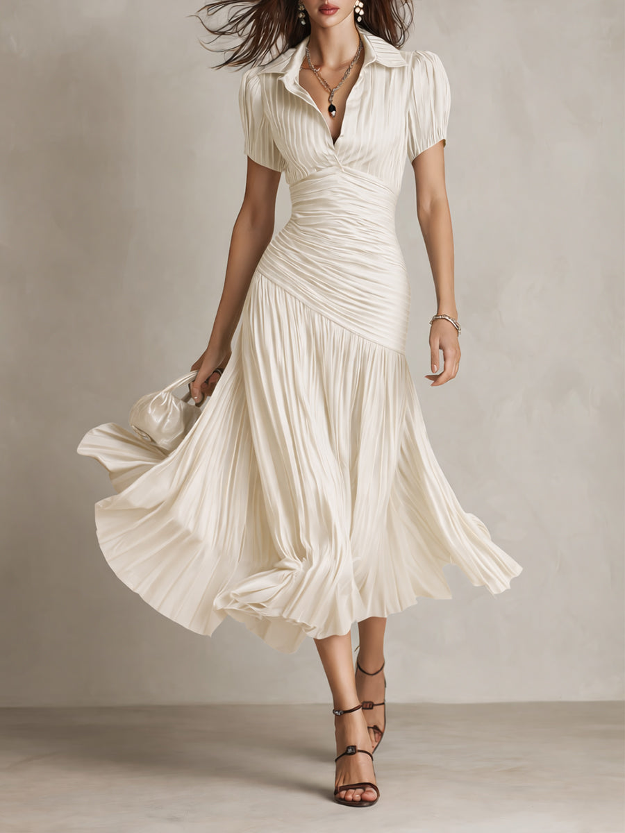 Adriana | Retro Striped Satin Midi Dress by Qivii