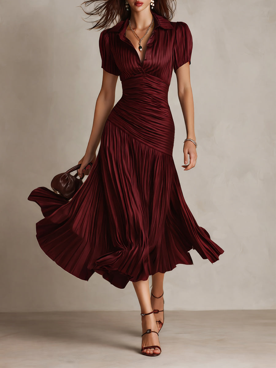 Adriana | Retro Striped Satin Midi Dress by Qivii