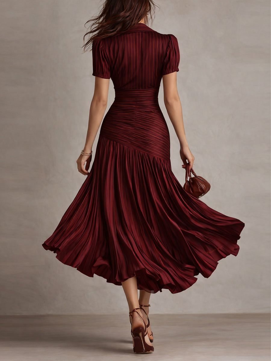 Adriana | Retro Striped Satin Midi Dress by Qivii