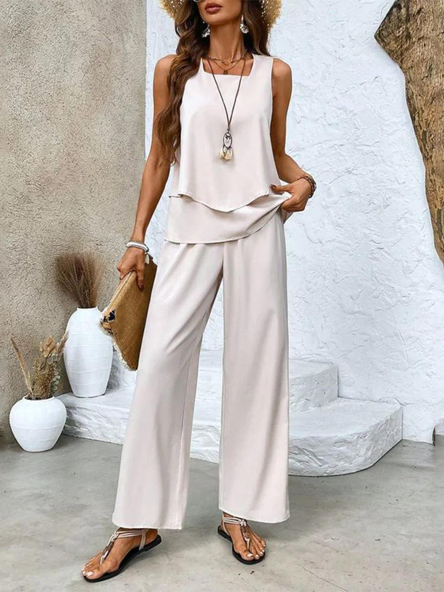 Averie | Elegant Layered Wide Leg Two Piece Summer Set by Qivii