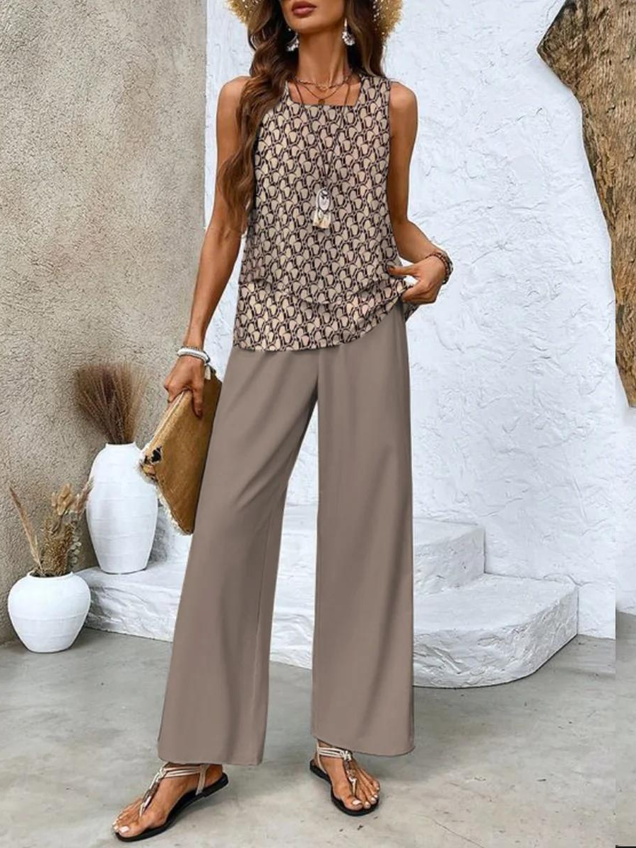 Averie | Elegant Layered Wide Leg Two Piece Summer Set by Qivii