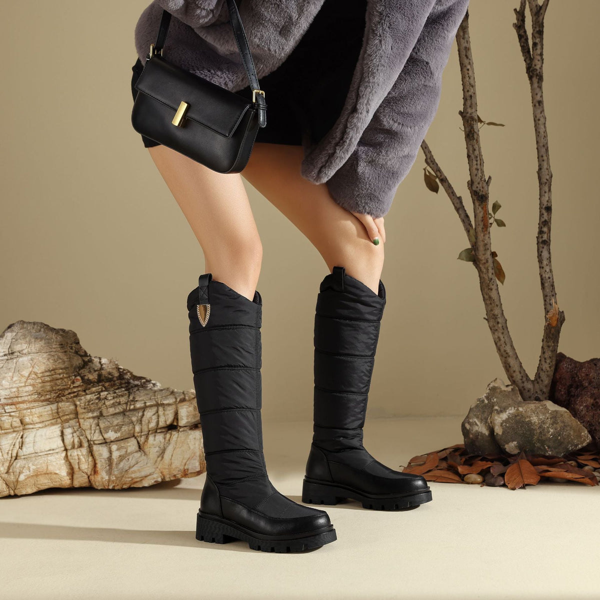 Women's Monroe Knee-High Boots - Waterproof Quilted Winter Boots with Plush Faux Fur Lining & Chunky Rocker Sole (US 4-11)